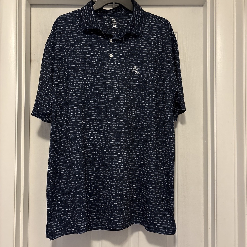 Rhoback The Stache Men's XL Navy Blue Performance Polo All Over Print